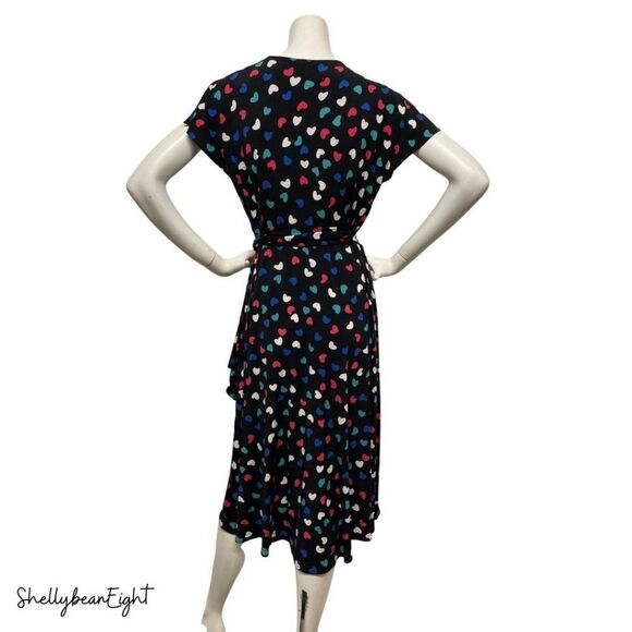 VICKY TIEL Heart LOVE Print Wrap Dress Stretchy L - Picture 8 of 13